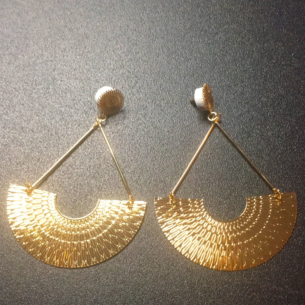 Gold Tone Long Dangle Half Circle Earrings